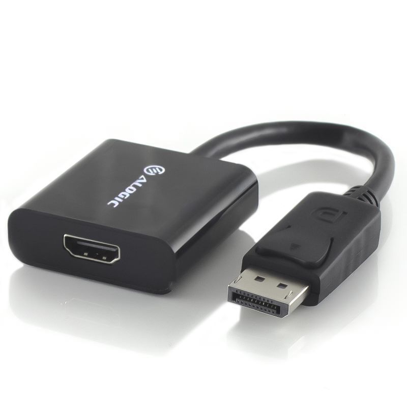 Alogic 20cm DisplayPort to HDMI adapter, supporting 4K@60Hz with aluminum shielding and gold-plated connectors for high-quality visuals.