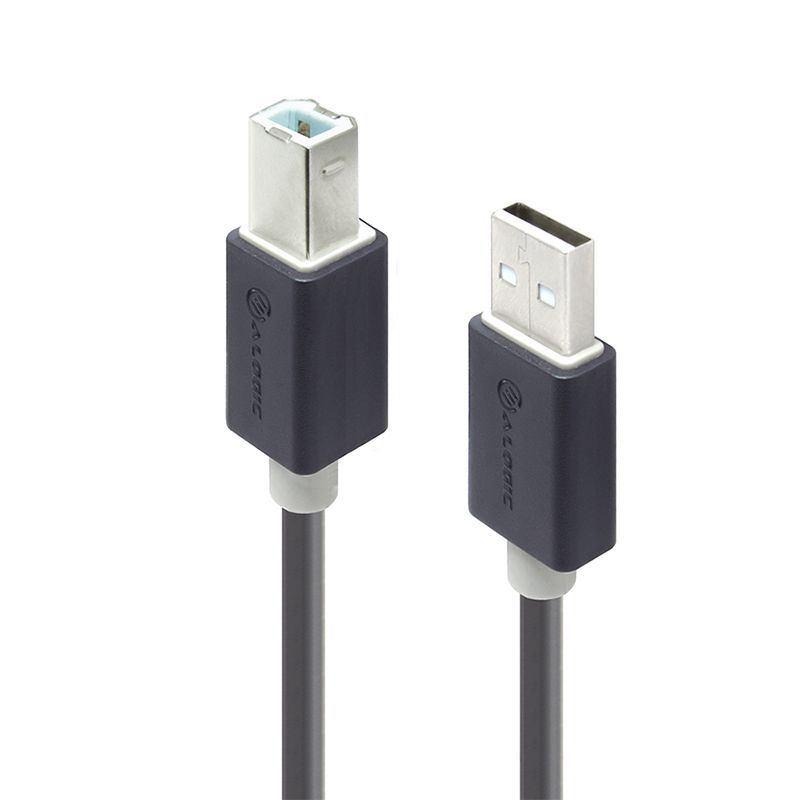 Alogic USB 2.0 Type A to B Male cable for fast, reliable device connections, featuring shielded design for minimal interference.