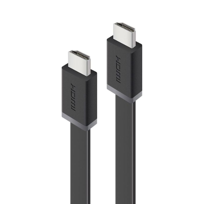 Flat HDMI cable for 4K video/audio; gold-plated, shielded design minimizes interference, enabling easy installation.