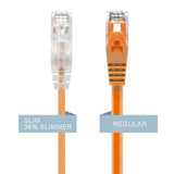 Alogic Orange Ultra Slim Cat6 Network Cable, 0.5m, 28AWG, with gold-plated connectors and snagless boot, for high-speed connectivity.