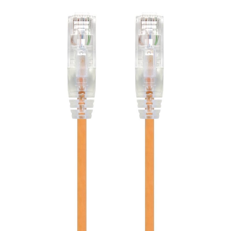 Alogic Orange Ultra Slim Cat6 Network Cable, 0.5m length, 28AWG, with gold-plated RJ45 connector and snag-less boot.