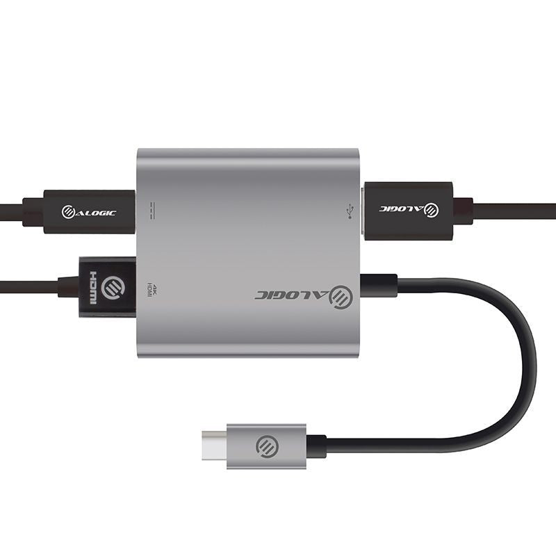 Alogic USB-C MultiPort Adapter with HDMI 4K, USB 3.0 ports, and Power Delivery, ideal for seamless connectivity and charging.