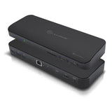 Alogic Thunderbolt 3 Dual Display Docking Station in black, supporting dual 4K displays, with extensive port options and power delivery.