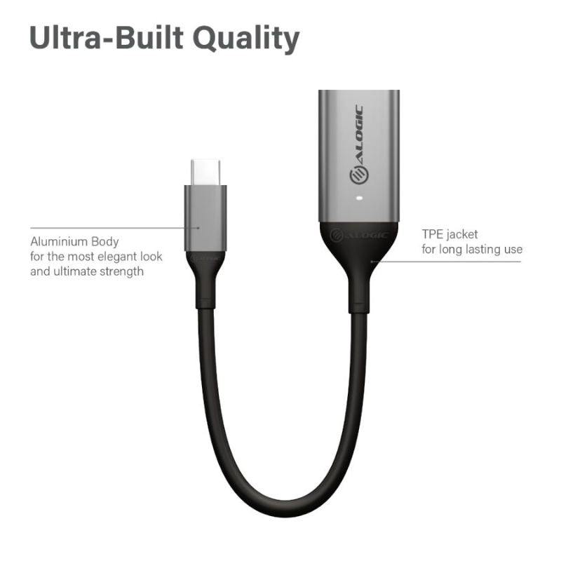 Alogic Ultra 15cm USB-C to HDMI adapter supports 4K 60Hz, ideal for streaming and presentations, with durable materials.