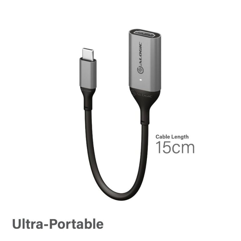 Alogic Ultra USB-C to HDMI Adapter (15cm) for 4K 60Hz video output, durable aluminum build, ideal for seamless connections.