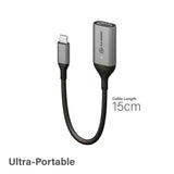 Alogic Ultra USB-C to HDMI Adapter (15cm) for 4K 60Hz video output, durable aluminum build, ideal for seamless connections.