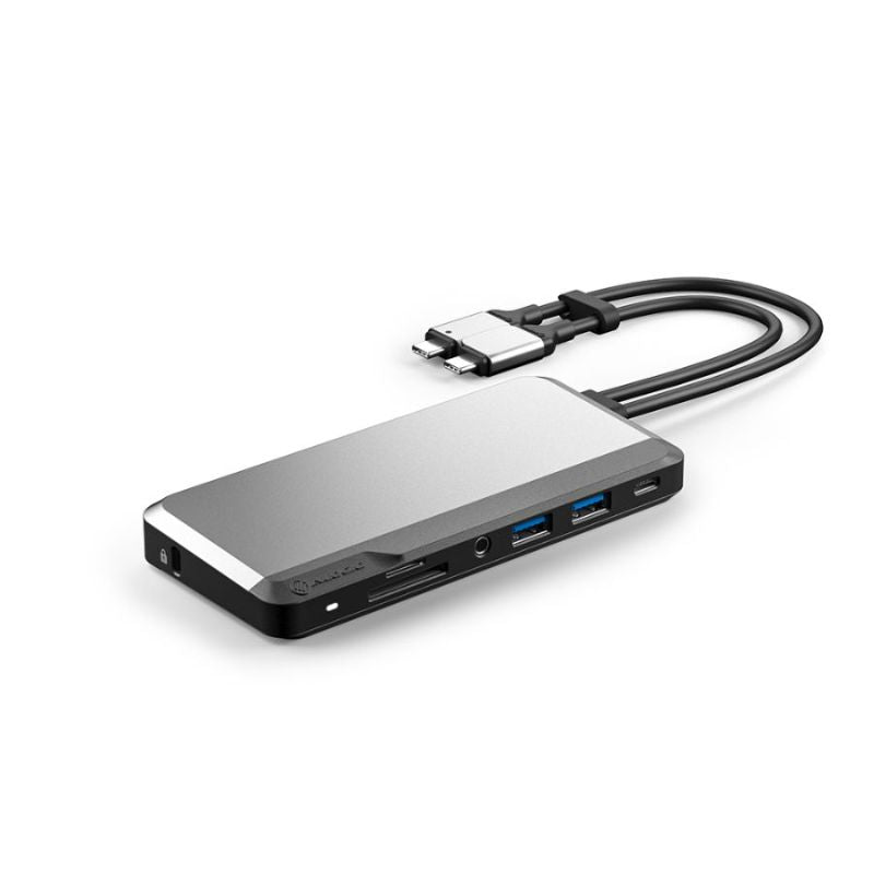 Alogic USB-C Super Dock in Space Grey, a 10-in-1 hub with dual 4K display support, ideal for enhancing connectivity and productivity.