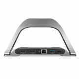 Alogy Bolt Plus USB-C Docking Station with Stand, featuring dual 4K HDMI, multiple ports, and sleek space grey design.