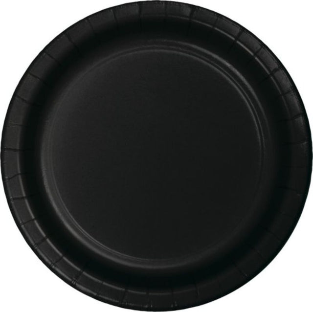 Elegant black velvet disposable dinner plates, 23cm, perfect for stylish gatherings, pack of 24 for convenience.