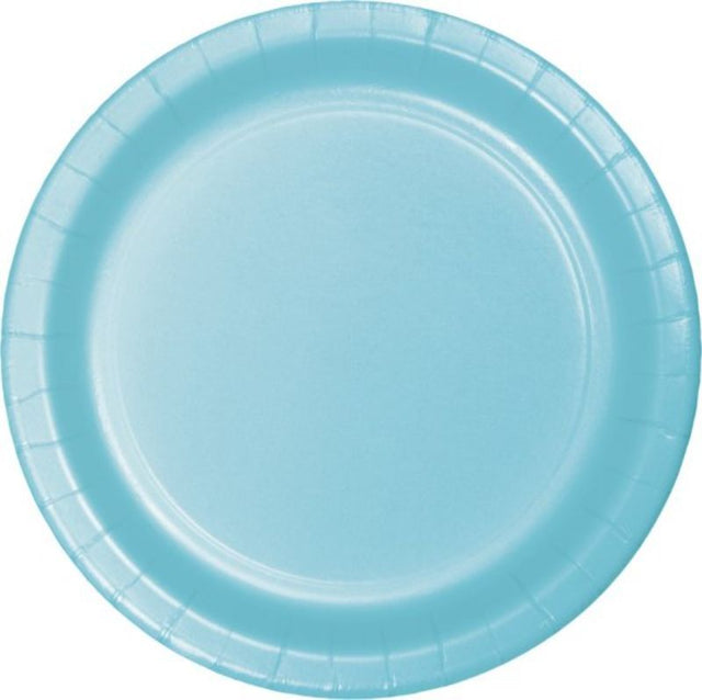 Pastel blue disposable dinner plates, 23cm, pack of 24, ideal for stylish and convenient dining at any occasion.