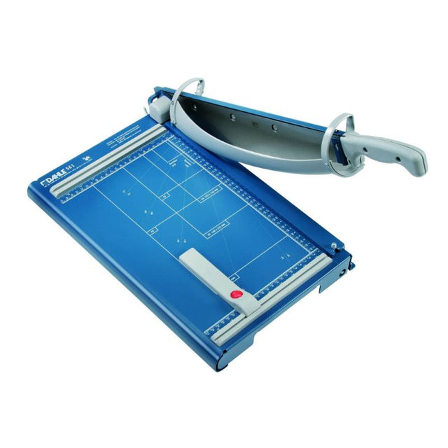 Dahle 561 A4 Guillotine featuring a 360mm cutting length, automatic clamp, and safety guard, ideal for precise paper cutting.