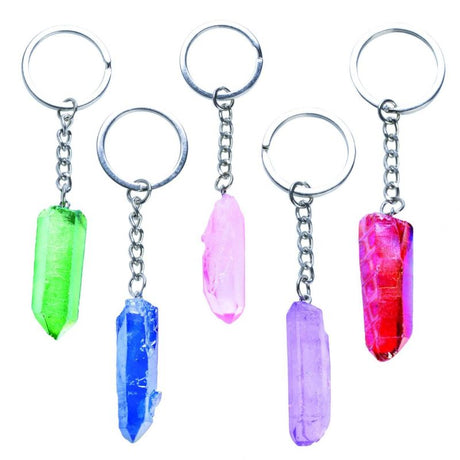 Colorful assorted quartz point keychains in six vibrant hues, perfect for style and organization. Set of 12.