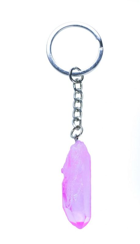 Set of 12 vibrant gemstone aura quartz point keychains in assorted colors, perfect for adding style to your keys.