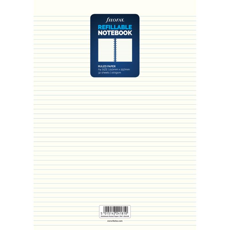 Filofax Notebook A4 White Ruled Refill