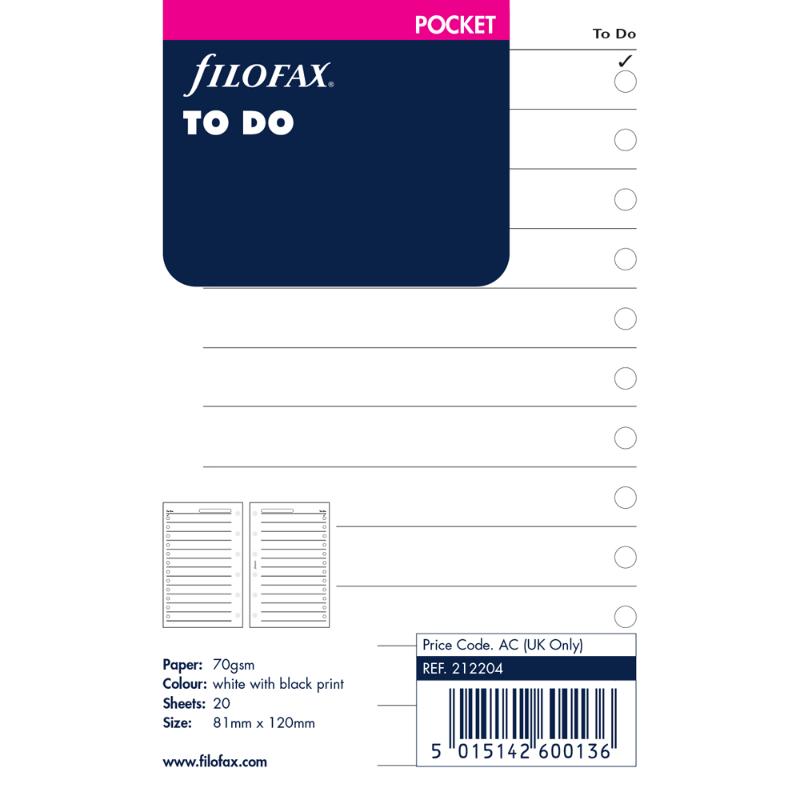 Filofax Pocket To Do Pad Refill for efficient task management and smooth writing in a compact organizer.