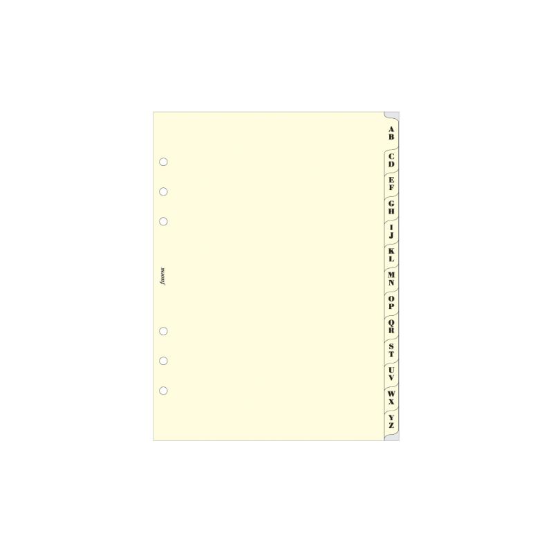 Filofax A5 Cream A-Z Index Refill with 13 durable tabs for efficient contact organization in a stylish design.