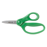 Colorful 5-inch pointed-tip scissors for kids, designed for safety and detail cutting, perfect for arts and crafts.