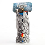 Colorful assorted lighter cases showcasing dragon, rose, and skull designs, fitting standard Bic lighters perfectly.