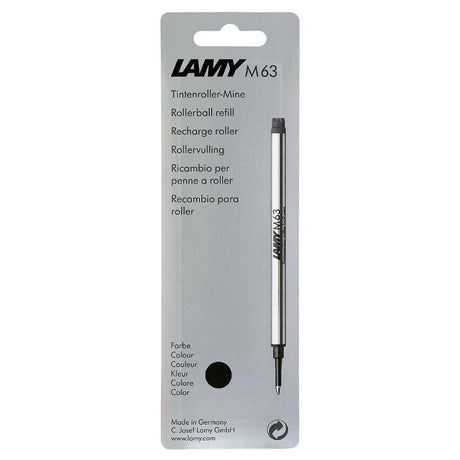 Black Lamy M63 rollerball refill, designed for smooth writing in Lamy pens, enhancing notes and sketches effortlessly.