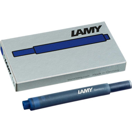 Lamy Ink T10 Cartridges 5 Pack in Blue-Black, ideal for Lamy fountain pens, ensuring smooth writing with classic ink color.