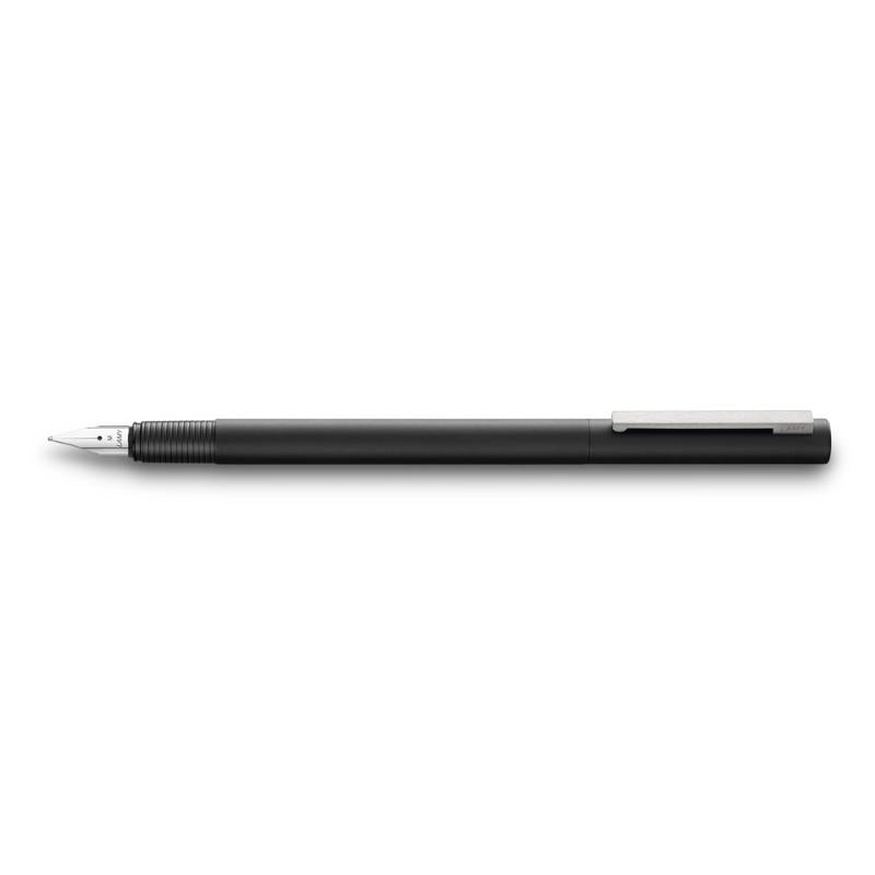 Lamy CP1 Matte Black Fountain Pen with polished steel nib, spring-loaded clip, and sleek design for elegant writing.