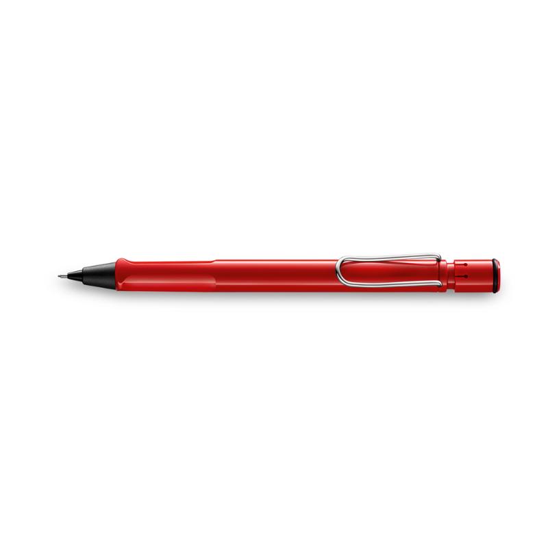 Red Lamy Safari Mechanical Pencil with ergonomic grip, 0.5mm lead, and stylish ABS plastic body and clip.