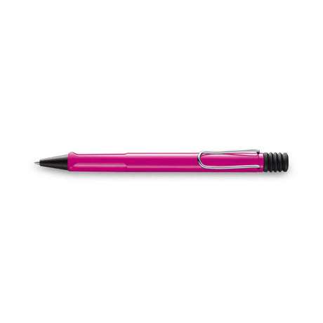 Lamy Safari Ballpen in vibrant pink with ergonomic grip, durable ABS body, and black ink refill, ideal for stylish writing.