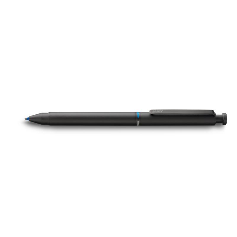 Sleek multifunctional black pen with ballpoint and mechanical pencil; features stylish design and easy ink selection.