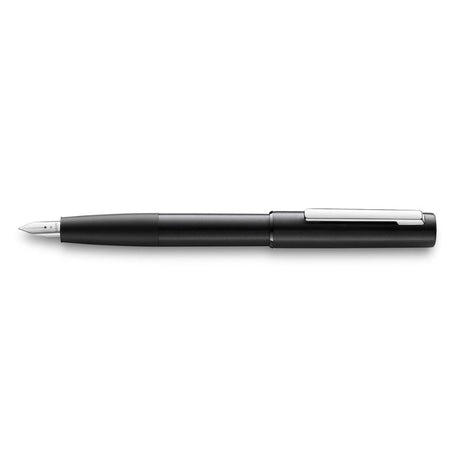 Elegant Lamy Aion Fountain Pen in black, featuring deep-drawn aluminum body, stainless steel nib, and polished clip for refined writing.