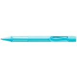 Lamy Safari Ballpoint LE Aquasky in Aqua Sky, featuring a sturdy build, ergonomic grip, and spring-loaded metal clip.