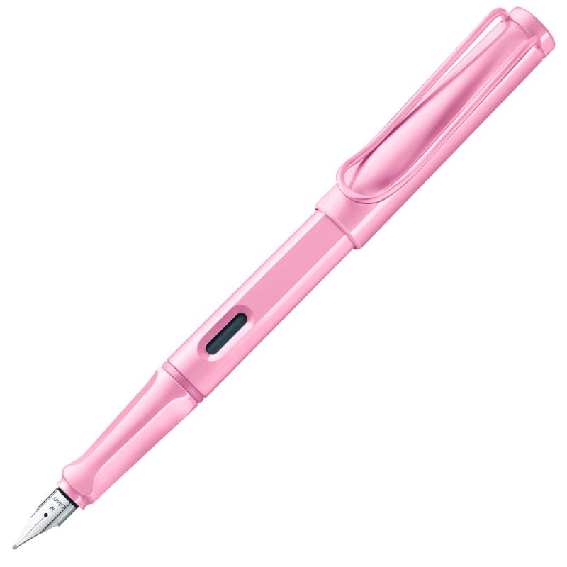 Lightrose Lamy Safari Fountain Pen with fine nib, ergonomic grip, and stylish ABS plastic design, perfect for elegant writing.