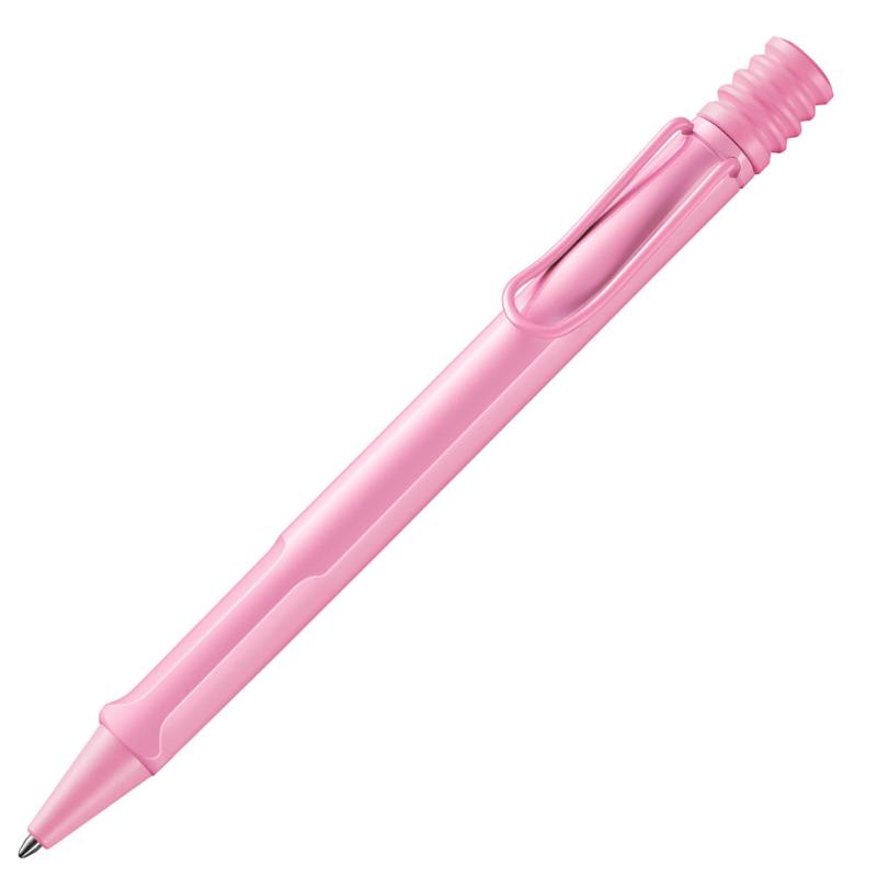 Light rose Lamy Safari Ballpoint pen with ergonomic grip and metal clip, perfect for comfortable, stylish writing.