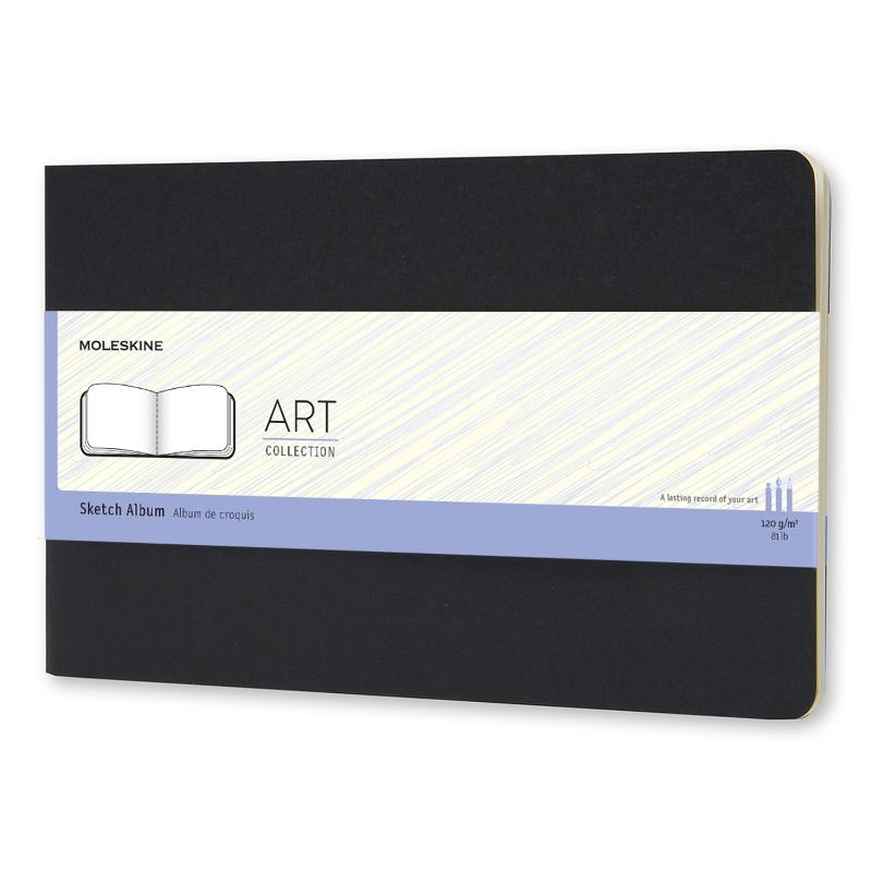 Large black Moleskine Art Cahier Sketch Album with 120 gsm ivory paper, ideal for artists and designers, features flexible cover.