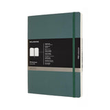 Moleskine Pro Notebook XL in forest green, featuring soft cover, elastic closure, inner pocket, and detachable pages for productivity.