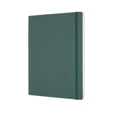 Forest green Moleskine Pro Notebook XL with soft cover, elastic closure, ribbon bookmark, and detachable sheets for easy organization.