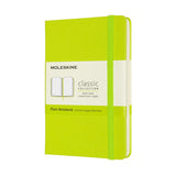 Moleskine Pocket Notebook in Lemon Green with elastic closure, ivory pages, and expandable back pocket for notes.