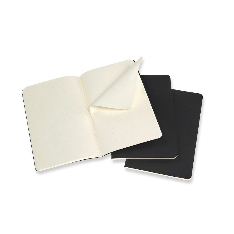 Pack of 3 Moleskine Cahier Journals with flexible cardboard covers, rounded corners, and detachable pages for versatile note-taking.