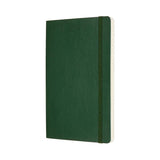 Moleskine Large Ruled Notebook in Myrtle Green, featuring a soft touch, elastic closure, bookmark, and expandable pocket.