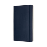 Sapphire blue Moleskine notebook with soft cover, dot grid pages, elastic closure, bookmark, and expandable back pocket.