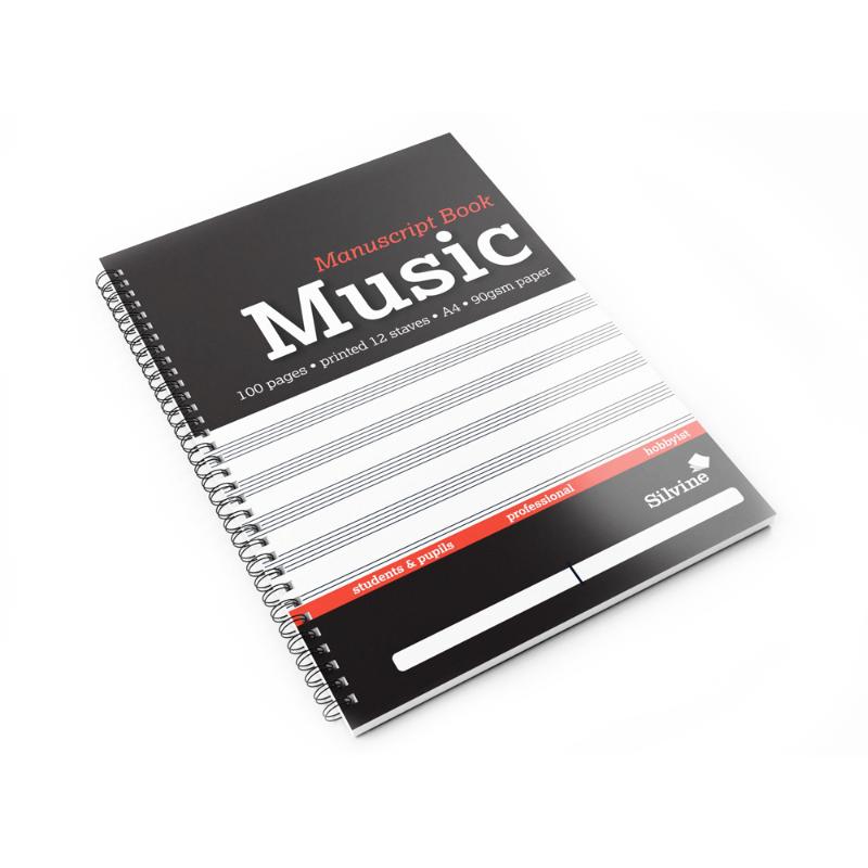 Silvine Music Manuscript Book A4 100 Pages 12 Stave Wiro Bound