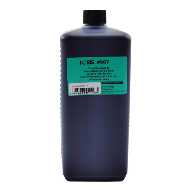 Noris #007 Quick-Dry Ink in 1 Litre black, ideal for stamps, non-porous surfaces, quick-drying, safe for home and office use.