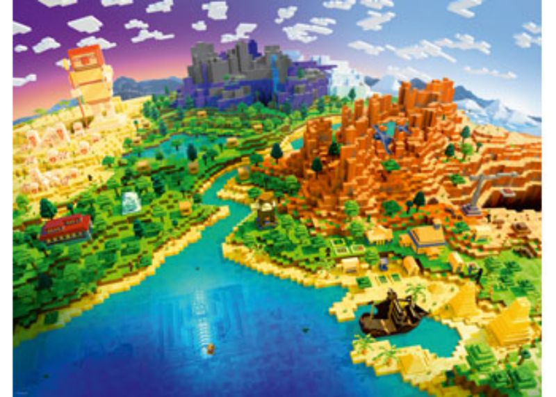 Ravensburger - World of Minecraft 1500pc puzzle showcasing vibrant scenes from the pixelated Minecraft universe for immersive fun.