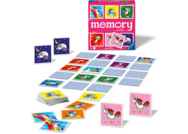 Colorful card game featuring 48 unicorn-themed memory cards, perfect for developing skills and enjoying magical play.