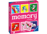 Colorful card game featuring 48 unicorn-themed illustrations, designed to enhance memory skills for children aged 3 and up.