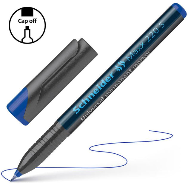 Schneider Maxx Superfine 220 Blue marker with 0.4 mm line for precise, vibrant marking on various surfaces.