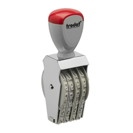 Trodat Classic Numberer 1574: durable manual numbering tool with 4 bands, 7mm characters, ergonomic design, metal frame.