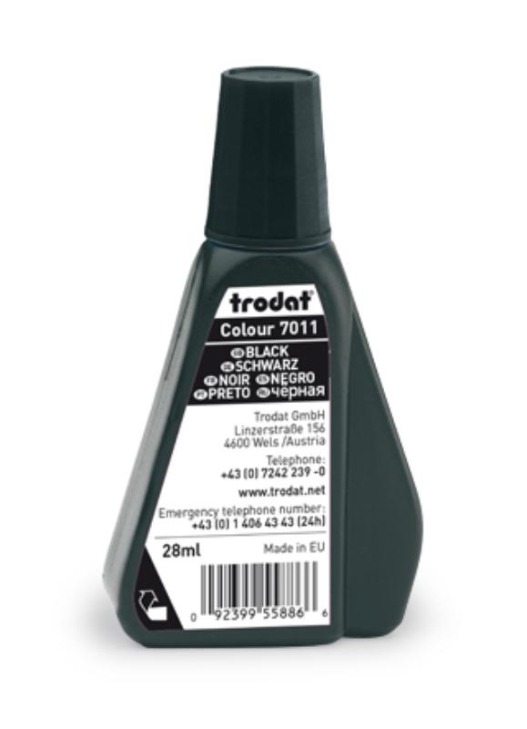 Trodat 7750 Textile Ink 28ml in Black for vibrant, durable fabric printing on t-shirts, bags, and more.