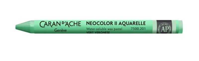 Pack of 10 Caran D’ache Neocolor II crayons in Veronese Green, ideal for mixed media with high pigment and lightfastness.