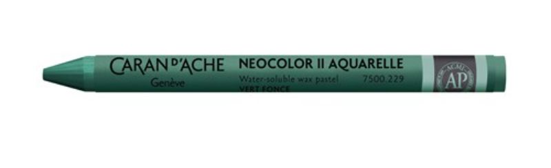 Pack of 10 Caran D’ache Neocolor II Dark Green artist crayons, known for vibrant color and versatility in dry and wet techniques.