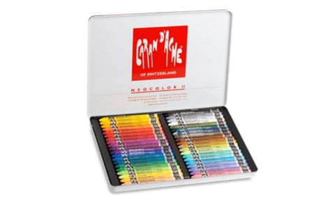 Vibrant Caran D’ache Neocolor II Aquarelle crayons in a set of 41, perfect for blending and watercolor techniques.